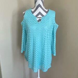 JM Collection Turquoise Lace Top - Size: XL
